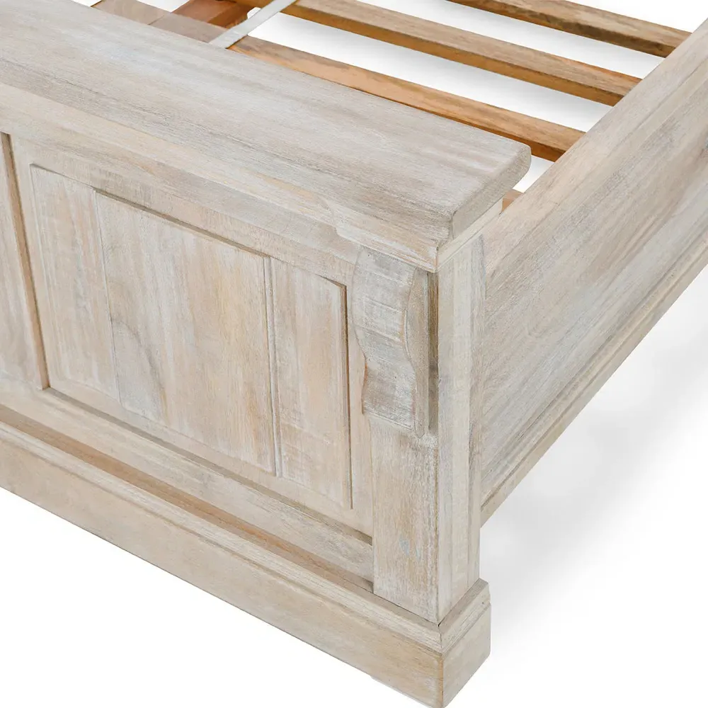 Melany King Size Bed Frame - White Wash, Mango Wood