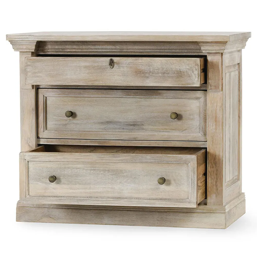 Melany Nightstand - White Wash, Mango Wood