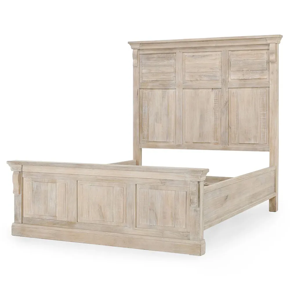 Melany Queen Size Bed Frame - White Wash, Mango Wood