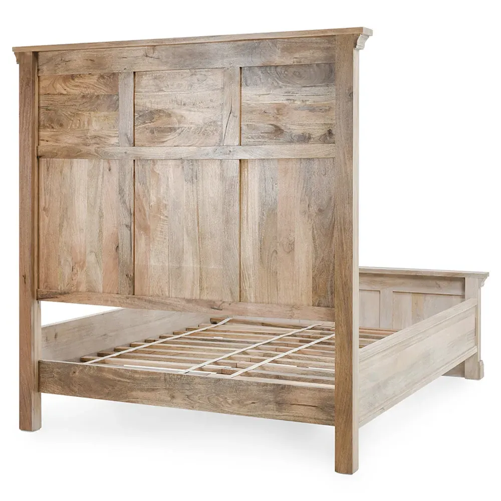 Melany Queen Size Bed Frame - White Wash, Mango Wood