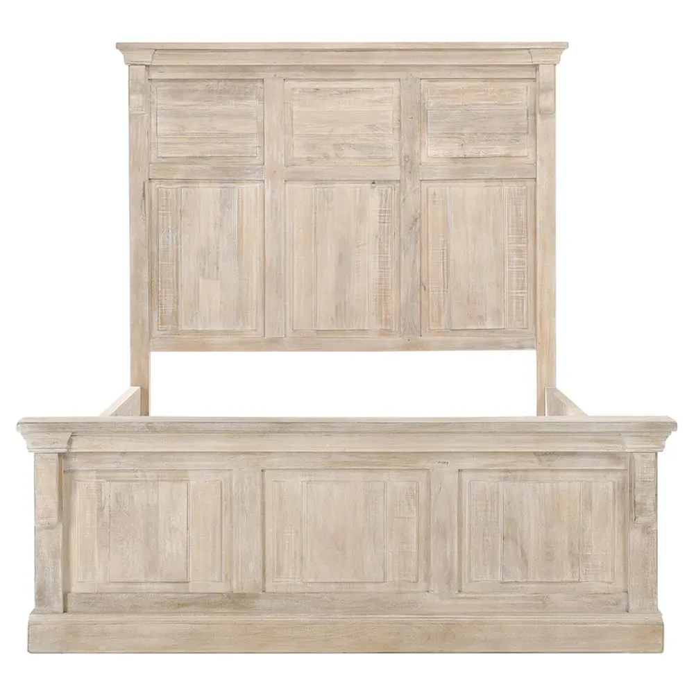 Melany Queen Size Bed Frame - White Wash, Mango Wood