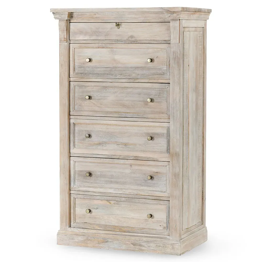 Melany Tall Chest - White Wash, Mango Wood