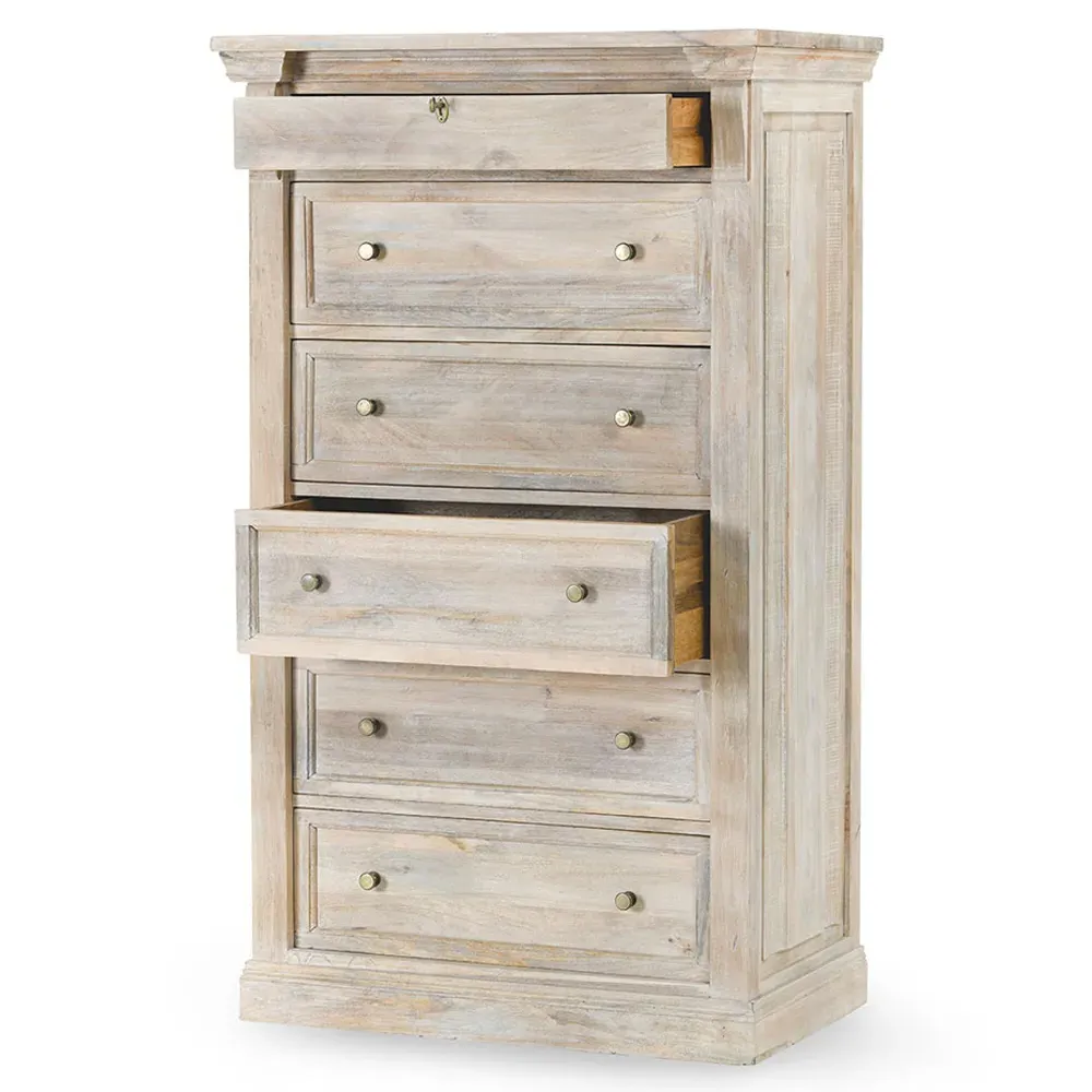 Melany Tall Chest - White Wash, Mango Wood
