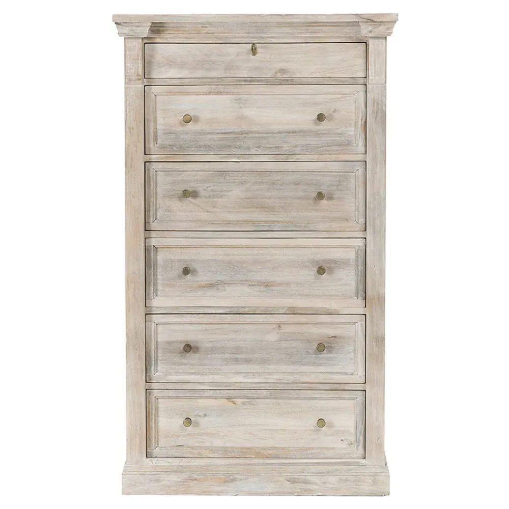 Melany Tall Chest - White Wash, Mango Wood