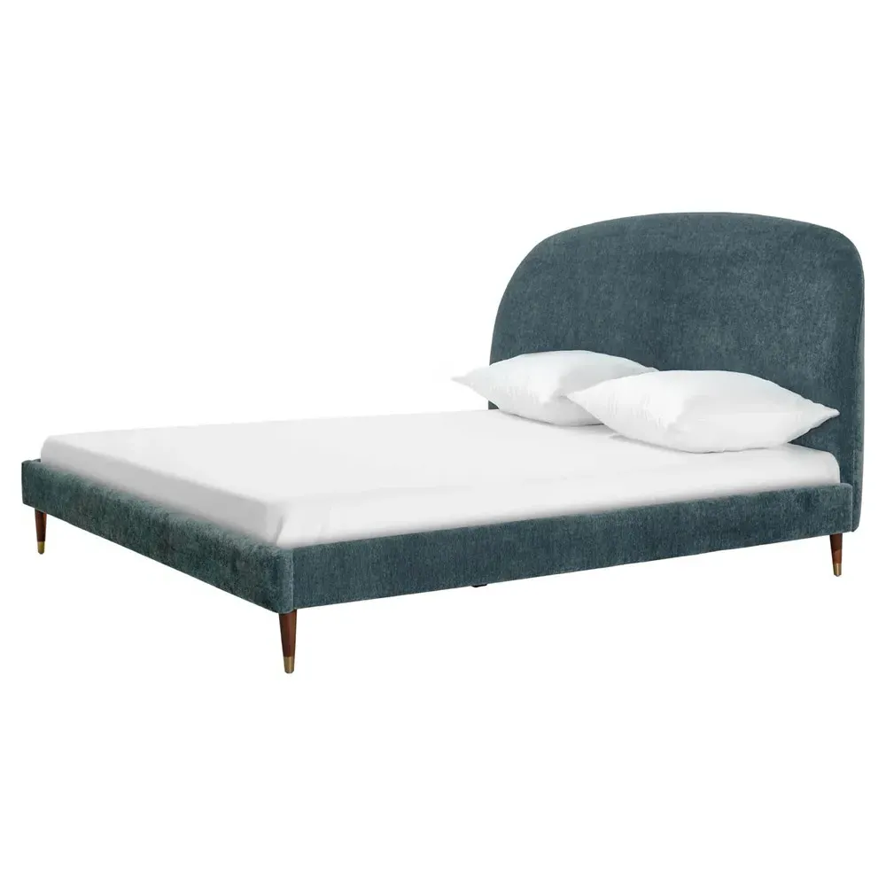 Melia King Size Bed Frame - Blue, Velvet