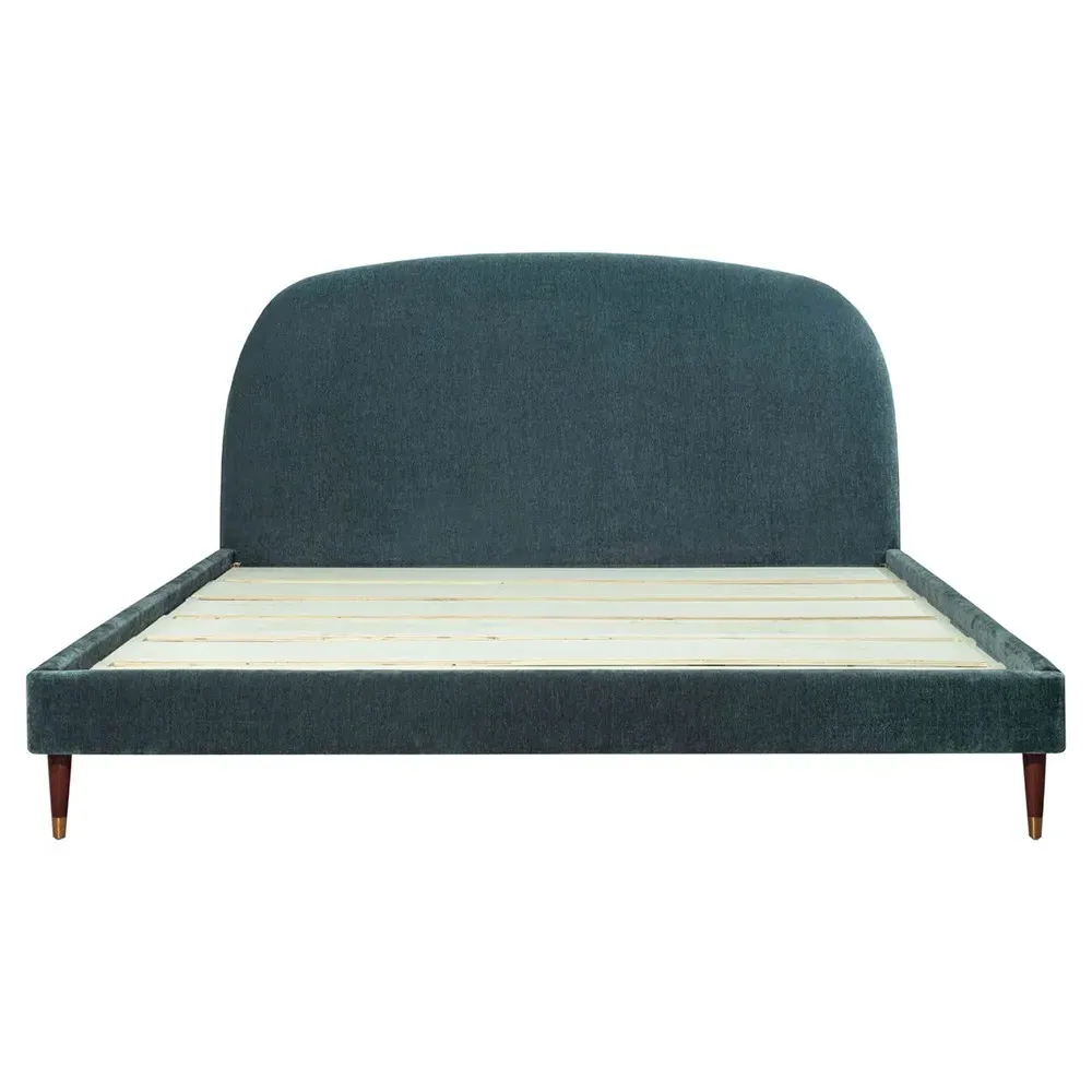 Melia King Size Bed Frame - Blue, Velvet