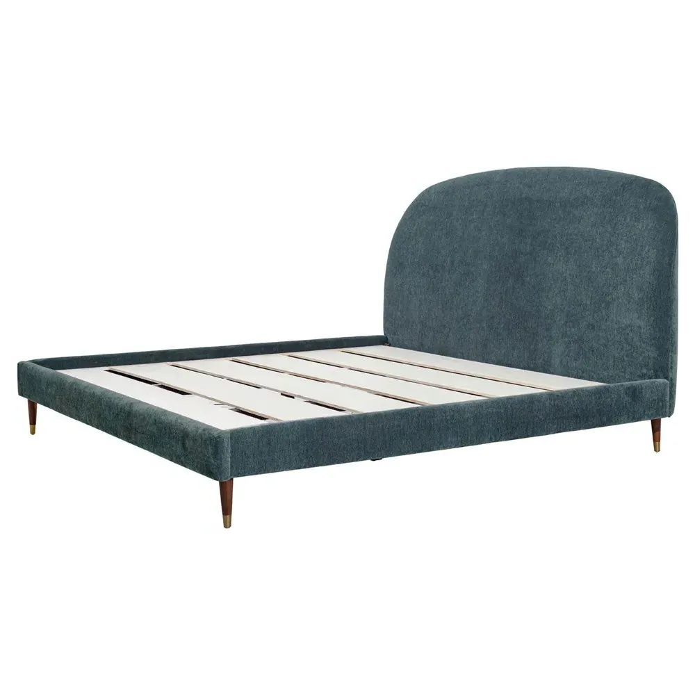 Melia King Size Bed Frame - Blue, Velvet