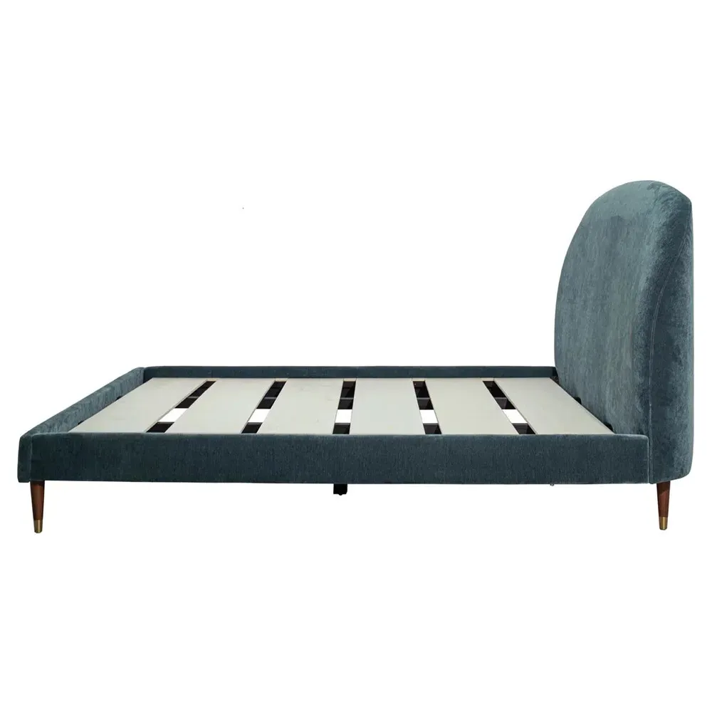 Melia King Size Bed Frame - Blue, Velvet