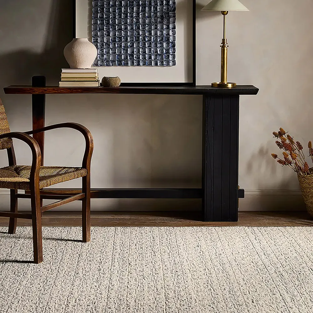 Melina Merwyn Border Solid Rug Sample - Brown, Wool