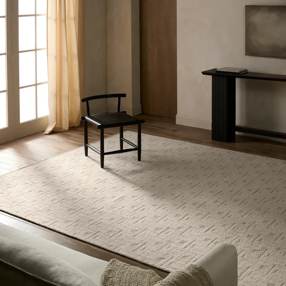 Melina Taren Textured Solid Rug - Cream, Wool