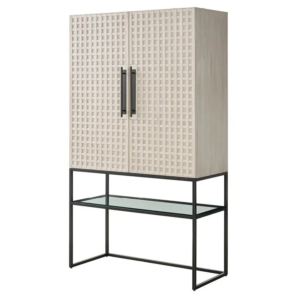 Melody Bar Cabinet with LED Lighting - Cream White, Oak