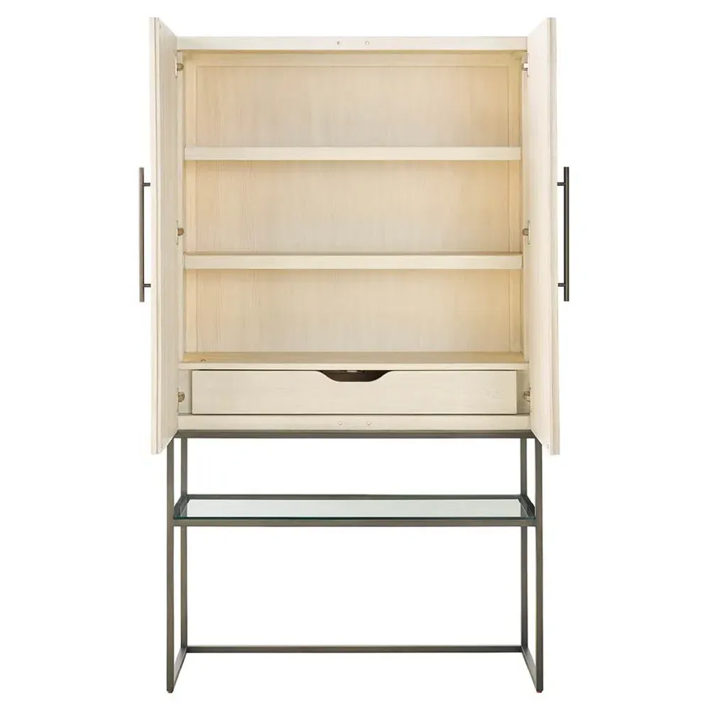 Melody Bar Cabinet with LED Lighting - Cream White, Oak