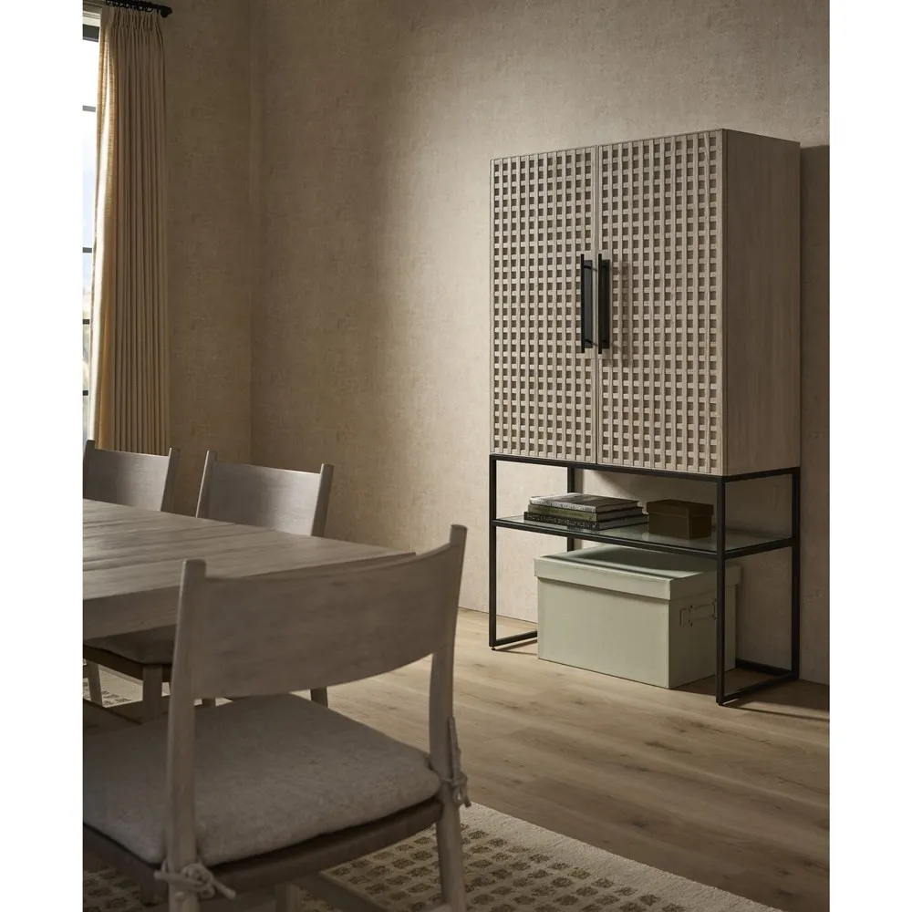 Melody Bar Cabinet with LED Lighting - Cream White, Oak