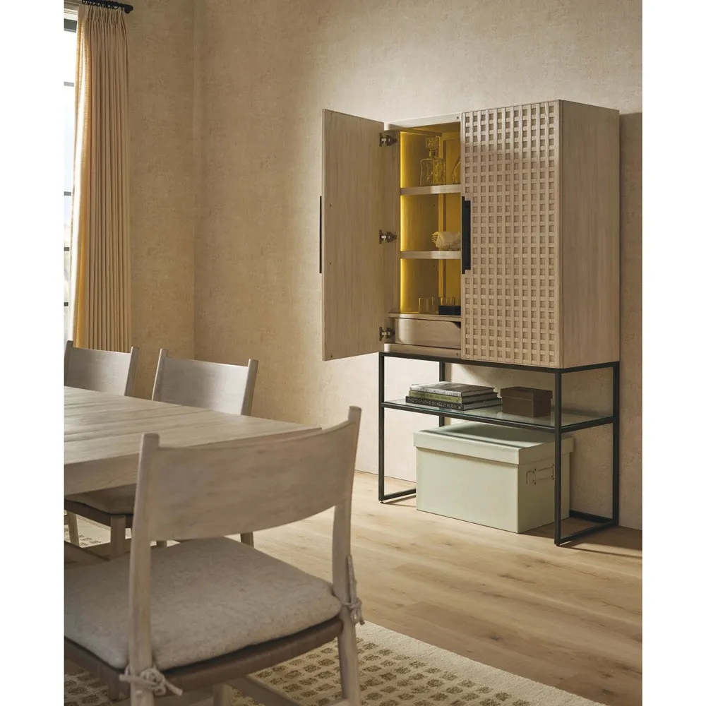 Melody Bar Cabinet with LED Lighting - Cream White, Oak