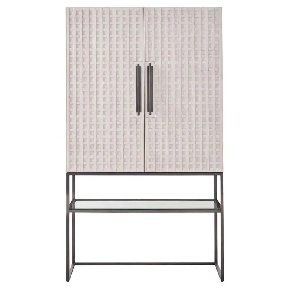 Melody Bar Cabinet with LED Lighting - Cream White, Oak image