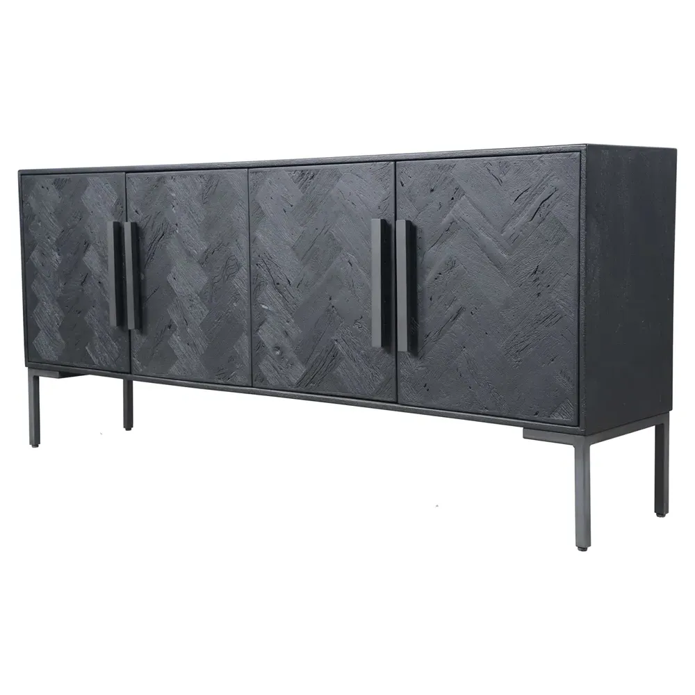 Menahem Herringbone Sideboard - Black, Reclaimed Mango Wood