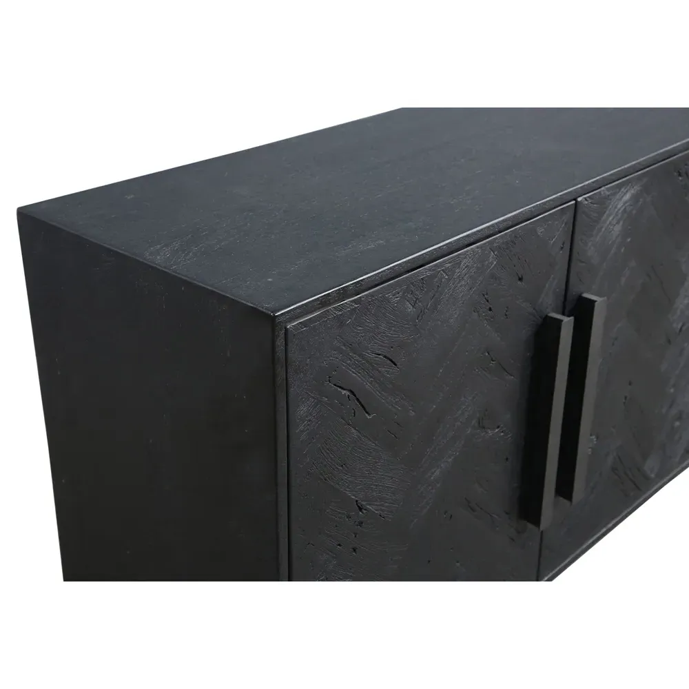 Menahem Herringbone Sideboard - Black, Reclaimed Mango Wood