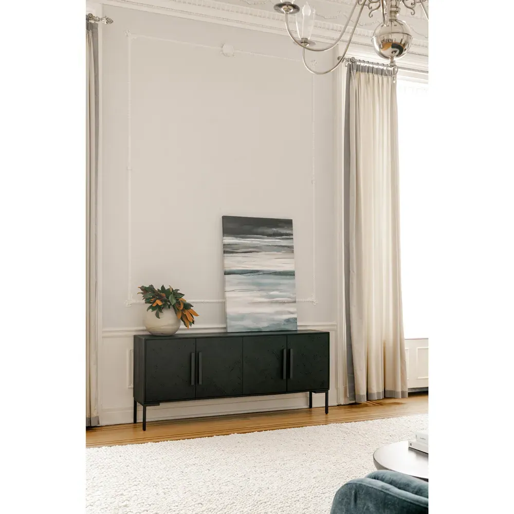 Menahem Herringbone Sideboard - Black, Reclaimed Mango Wood