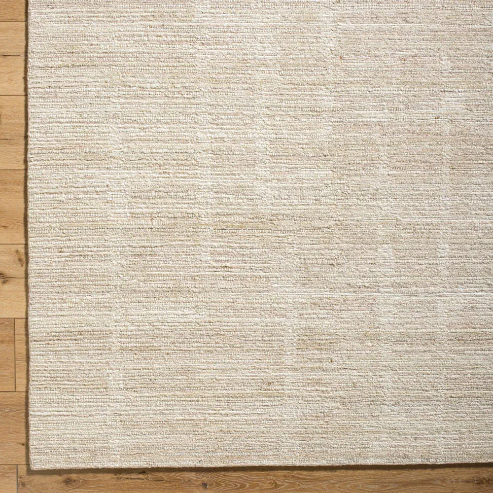 Mendel Grid Patterned Hand Knotted Rug Sample - Beige, Wool