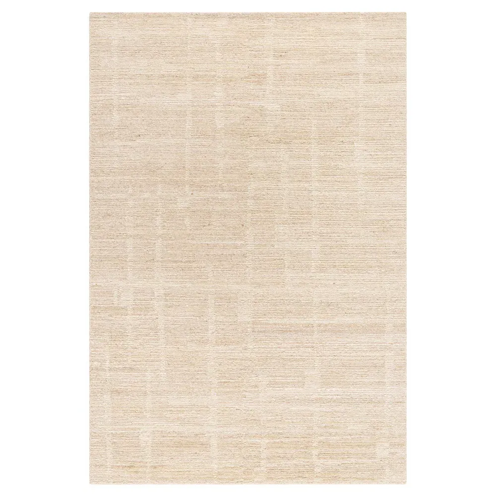 Mendel Grid Patterned Hand Knotted Rug Sample - Beige, Wool image
