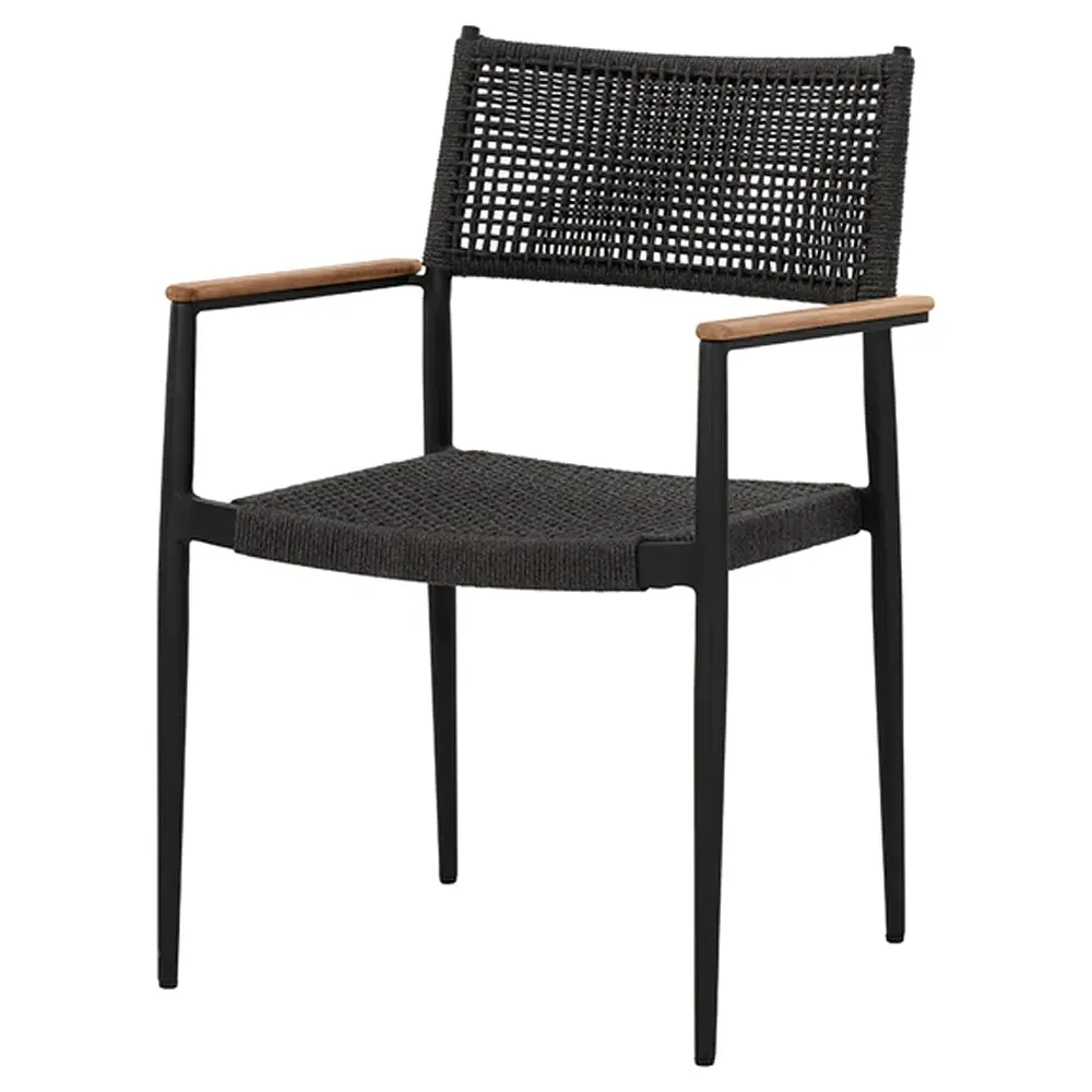 Mercia Outdoor Dining Arm Chair Set of 2 - Black, Woven Rope
