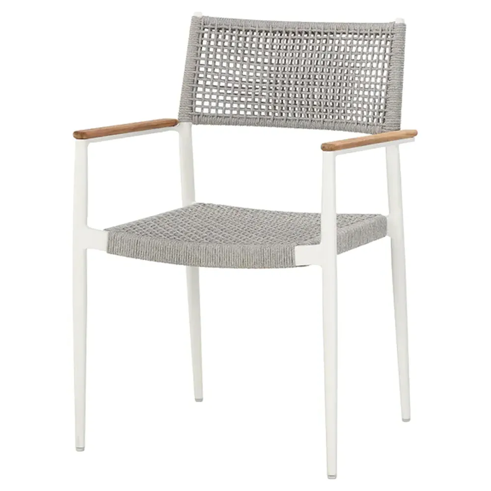 Mercia Outdoor Dining Arm Chair Set of 2 - White, Woven Rope