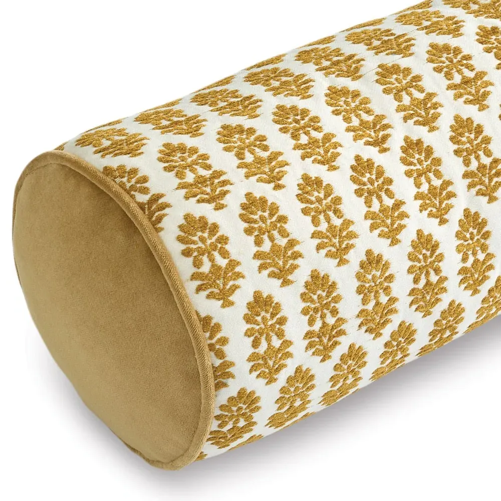 Merritt Embroidered Bolster Pillow - Amber, Polyester