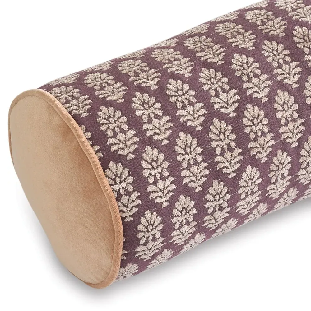 Merritt Embroidered Bolster Pillow - Fig, Polyester