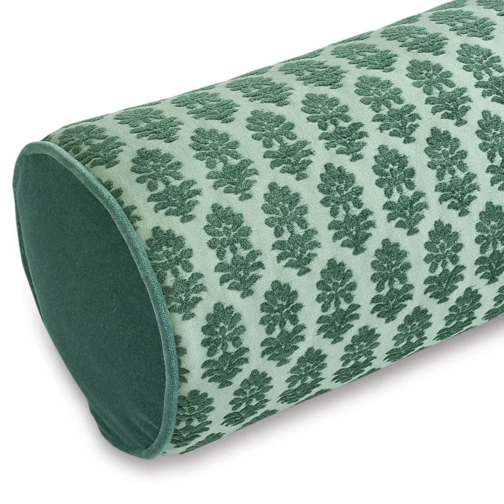 Merritt Embroidered Bolster Pillow - Juniper Green, Polyester
