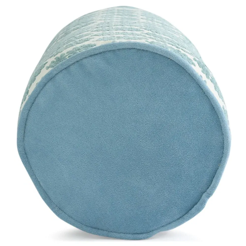 Merritt Embroidered Bolster Pillow - Sea Blue, Polyester