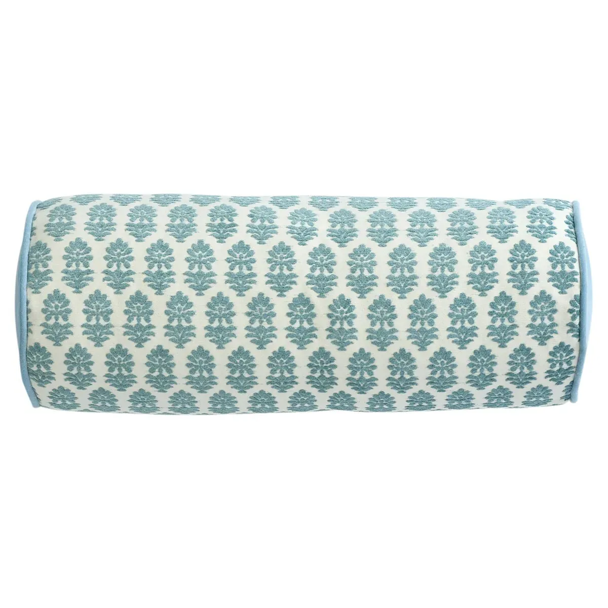 Merritt Embroidered Bolster Pillow - Sea Blue, Polyester