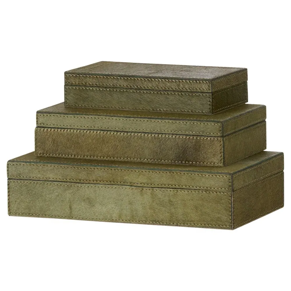 Merritt Hair On Hide Decorative Box Set of 3 - Green