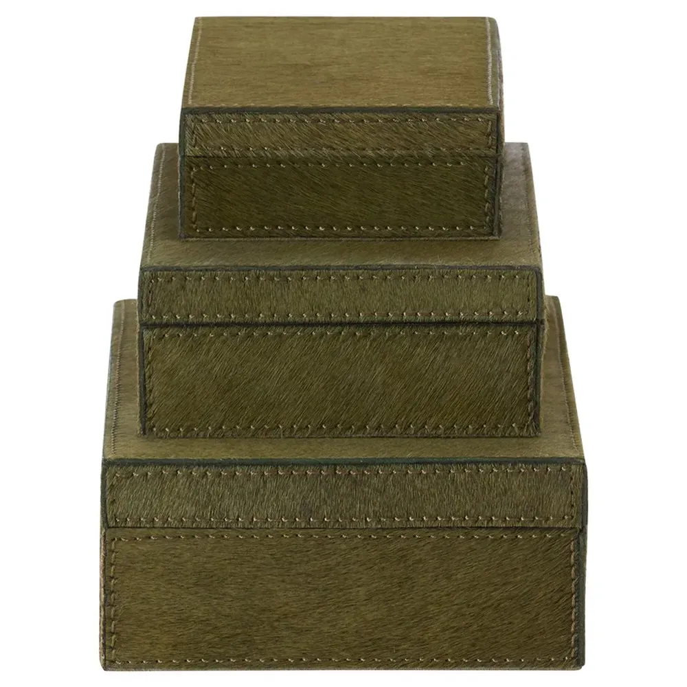 Merritt Hair On Hide Decorative Box Set of 3 - Green