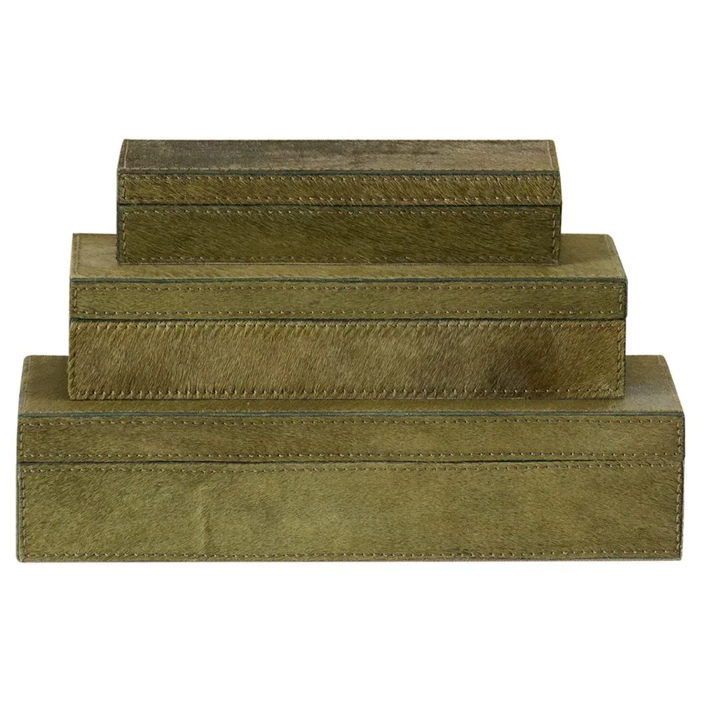 Merritt Hair On Hide Decorative Box Set of 3 - Green image