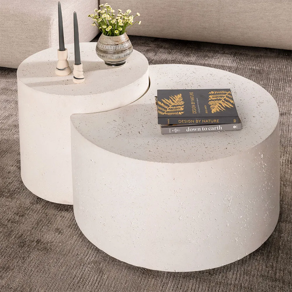 Messiah Nesting Outdoor Coffee Table Set - White, Concrete