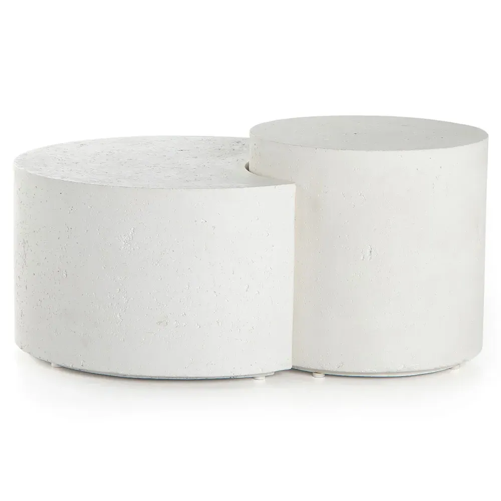 Messiah Nesting Outdoor Coffee Table Set - White, Concrete