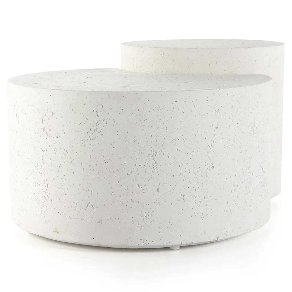 Messiah Nesting Outdoor Coffee Table Set - White, Concrete
