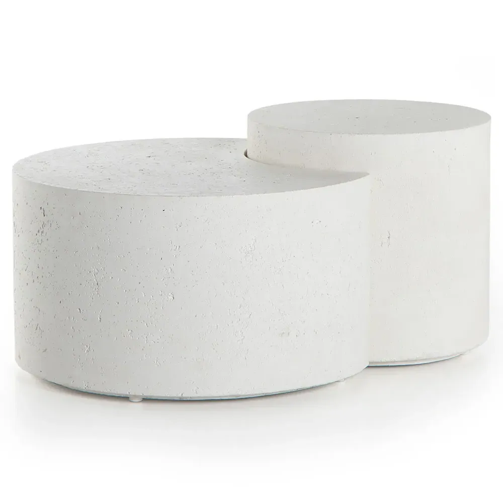 Messiah Nesting Outdoor Coffee Table Set - White, Concrete