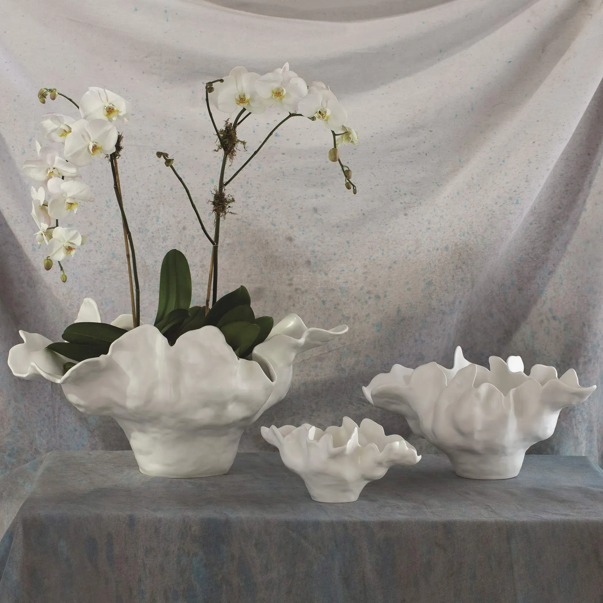 Meteor Abstract Decorative Bowl - White, Ceramic