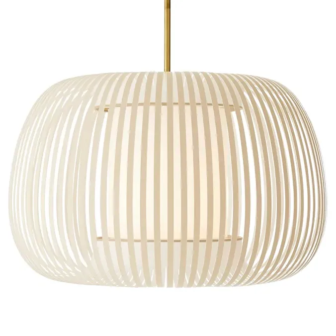 Mia Banded Shade Pendant Light - Beige, Antique Brass