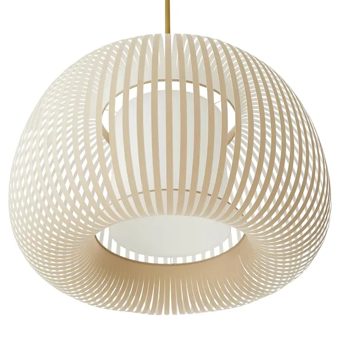 Mia Banded Shade Pendant Light - Beige, Antique Brass
