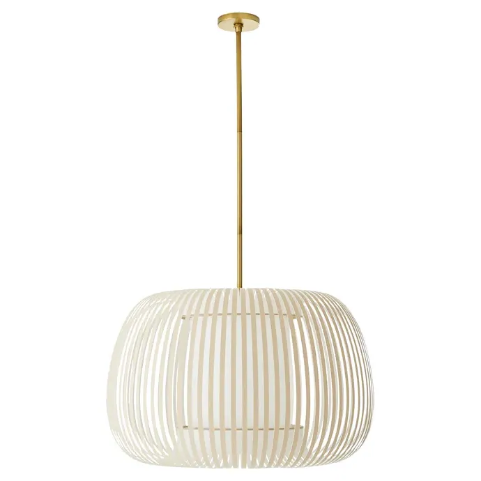 Mia Banded Shade Pendant Light - Beige, Antique Brass