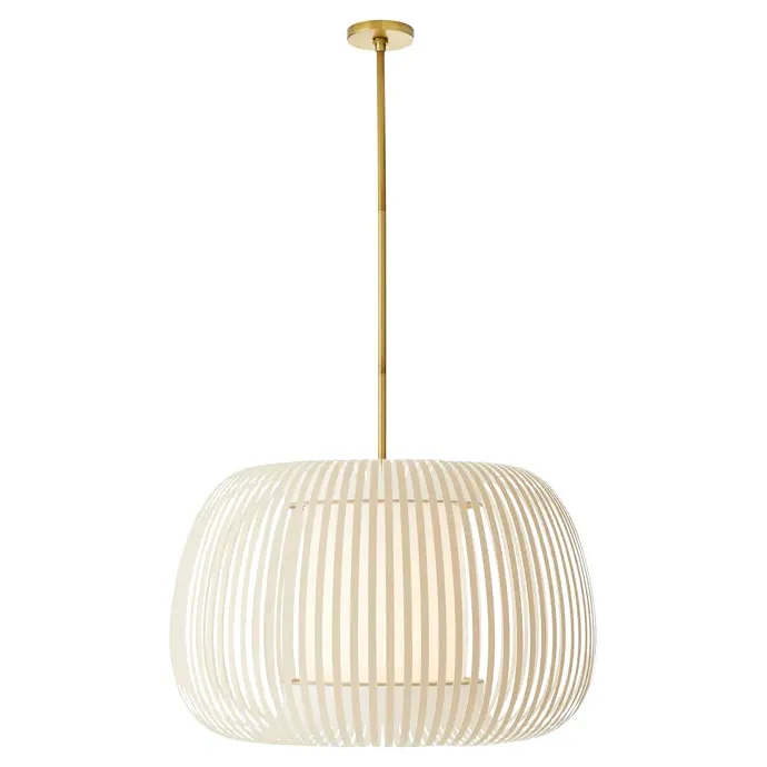 Mia Banded Shade Pendant Light - Beige, Antique Brass