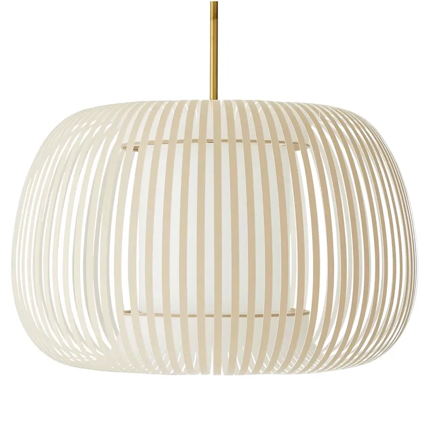 Mia Banded Shade Pendant Light - Beige, Antique Brass image