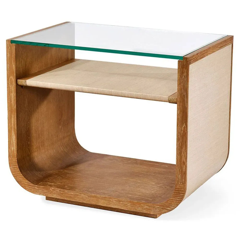 Mia Glass Top Nightstand - Brown, Oak