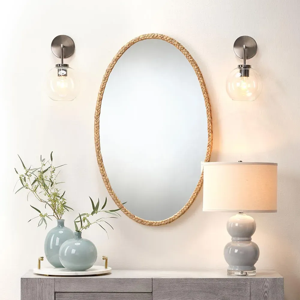 Mia Oval Wall Mirror - Brown, Seagrass