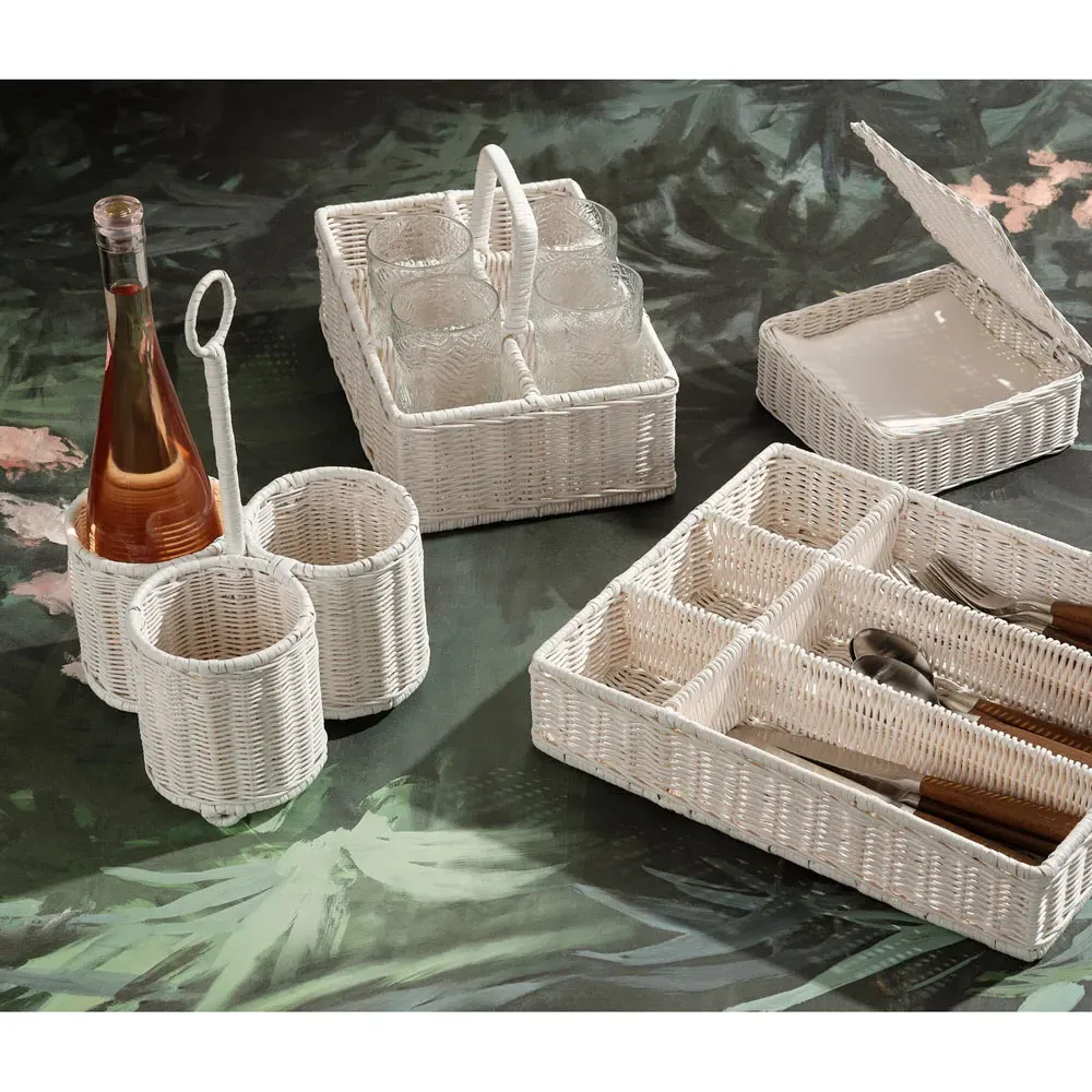 Micaela Glassware Holder - White, Rattan