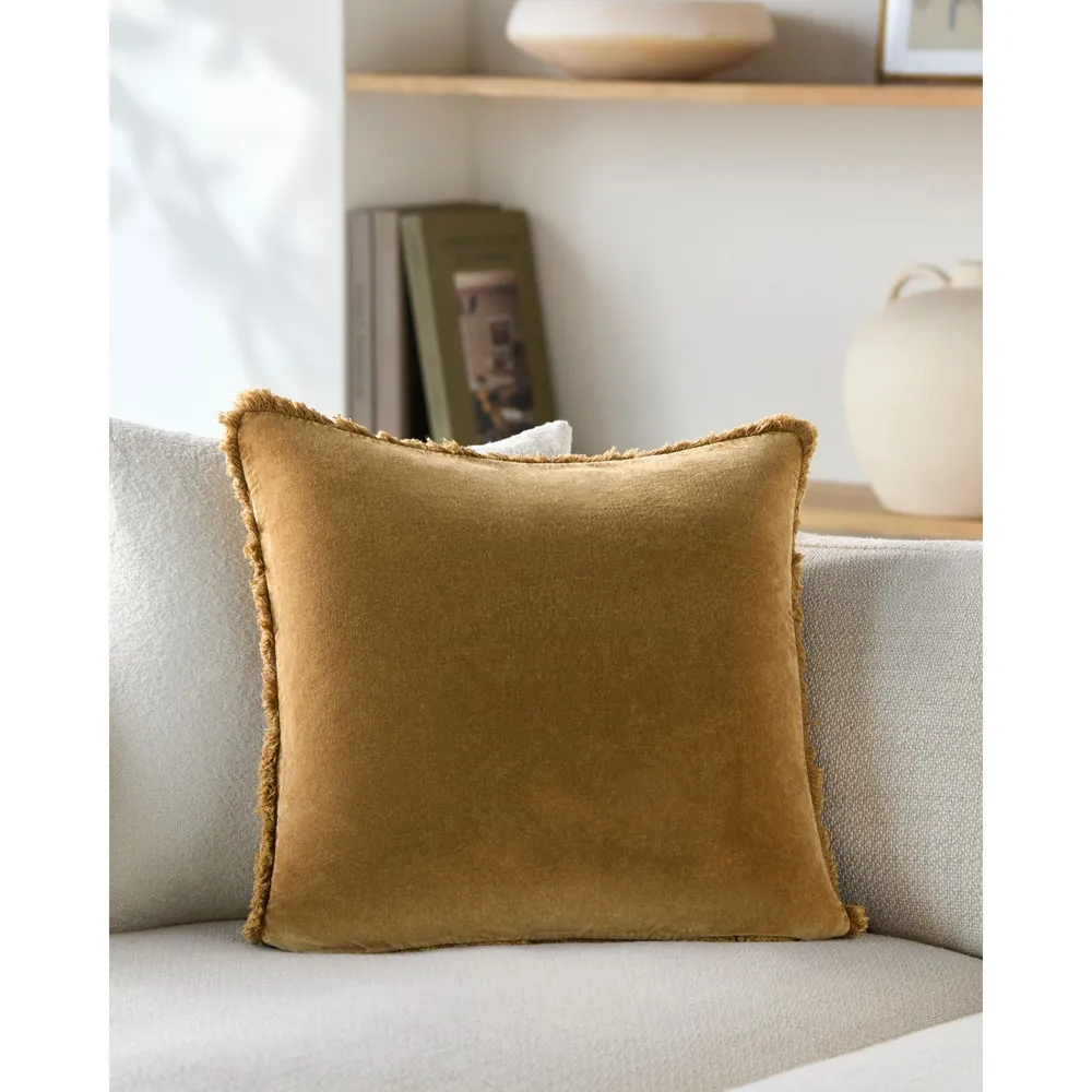 Micah 18x18 Throw Pillow - Warm Ochre, Velvet