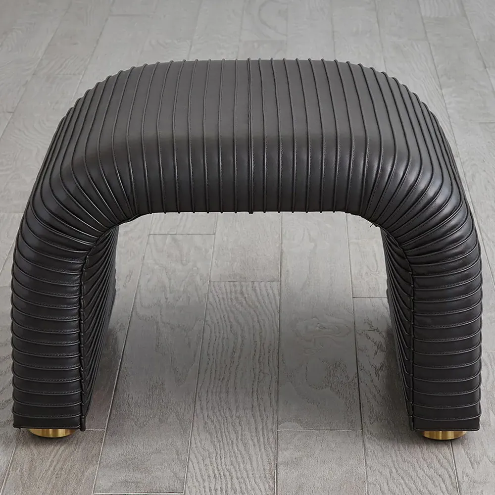 Micah Leather Stool - Black