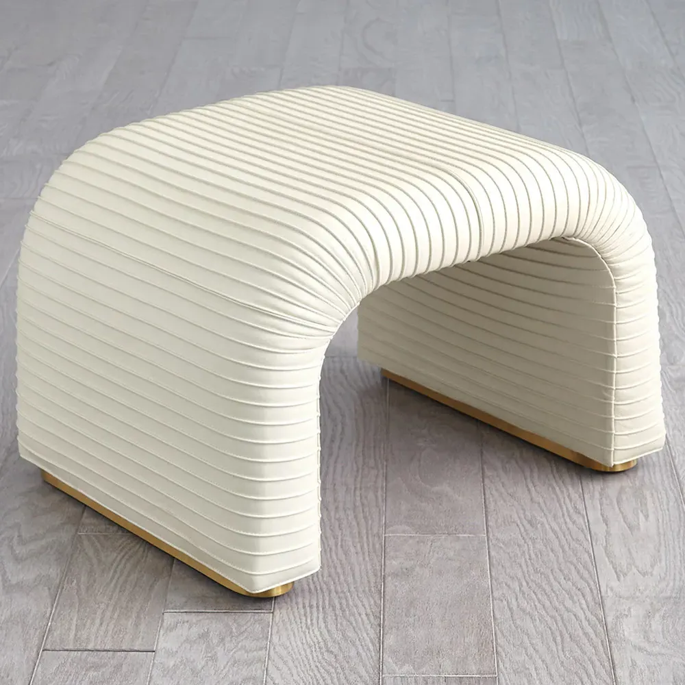 Micah Leather Stool - White